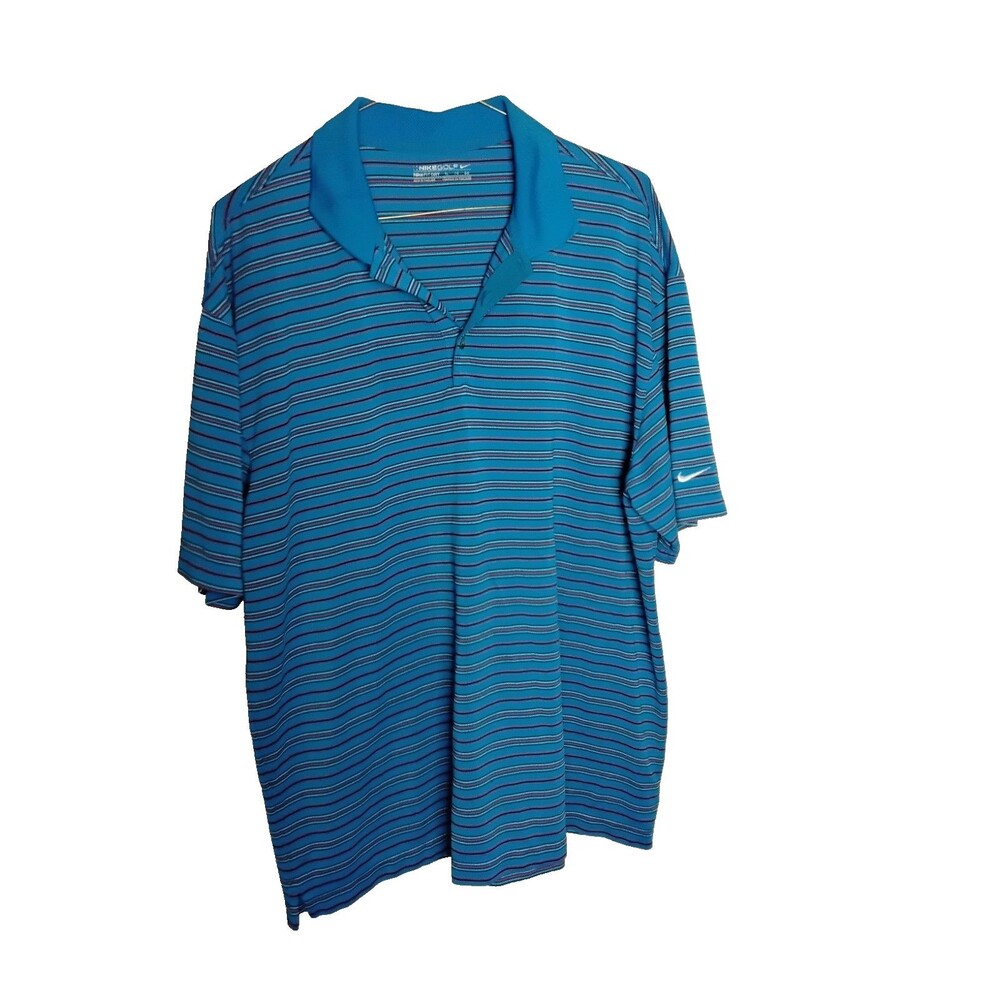 Nike Golf Mens Polo Shirt Blue And Red Striped Tour Performance Dri-Fit XL